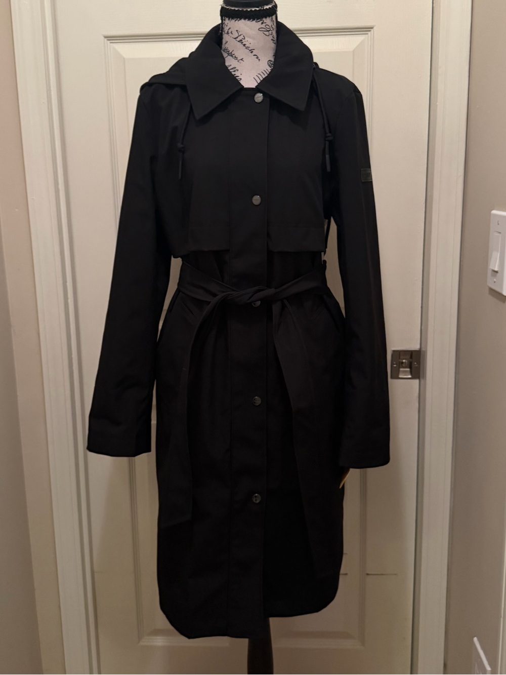 DKNY Black Trench Coat with Tie Belt